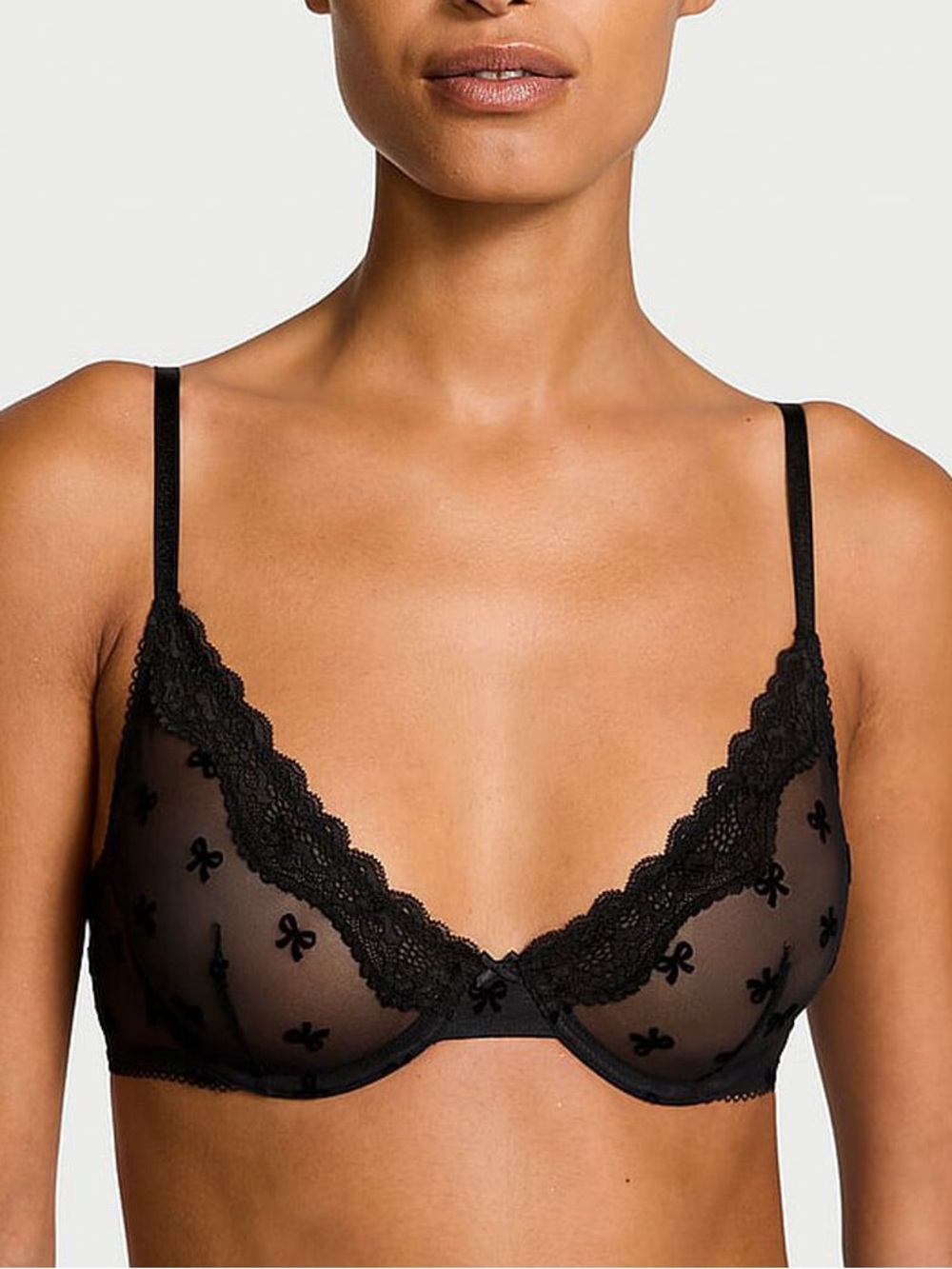 NWT Victoria’s Secret Black Mesh Bow Tease Unlined Demi Bra
